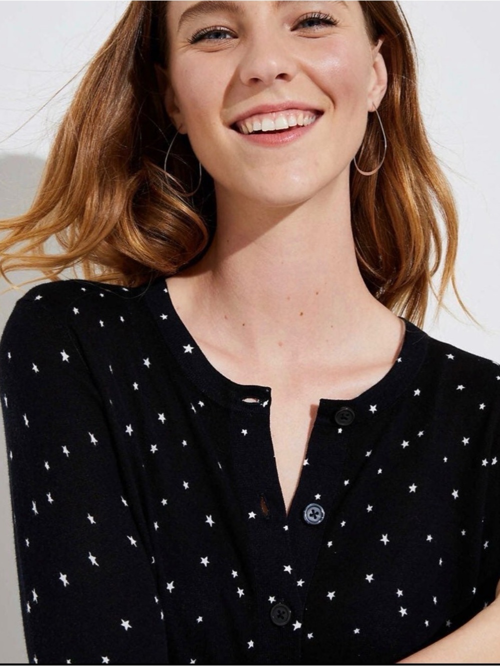 Loft Black Star-Print Button Cardigan - Women